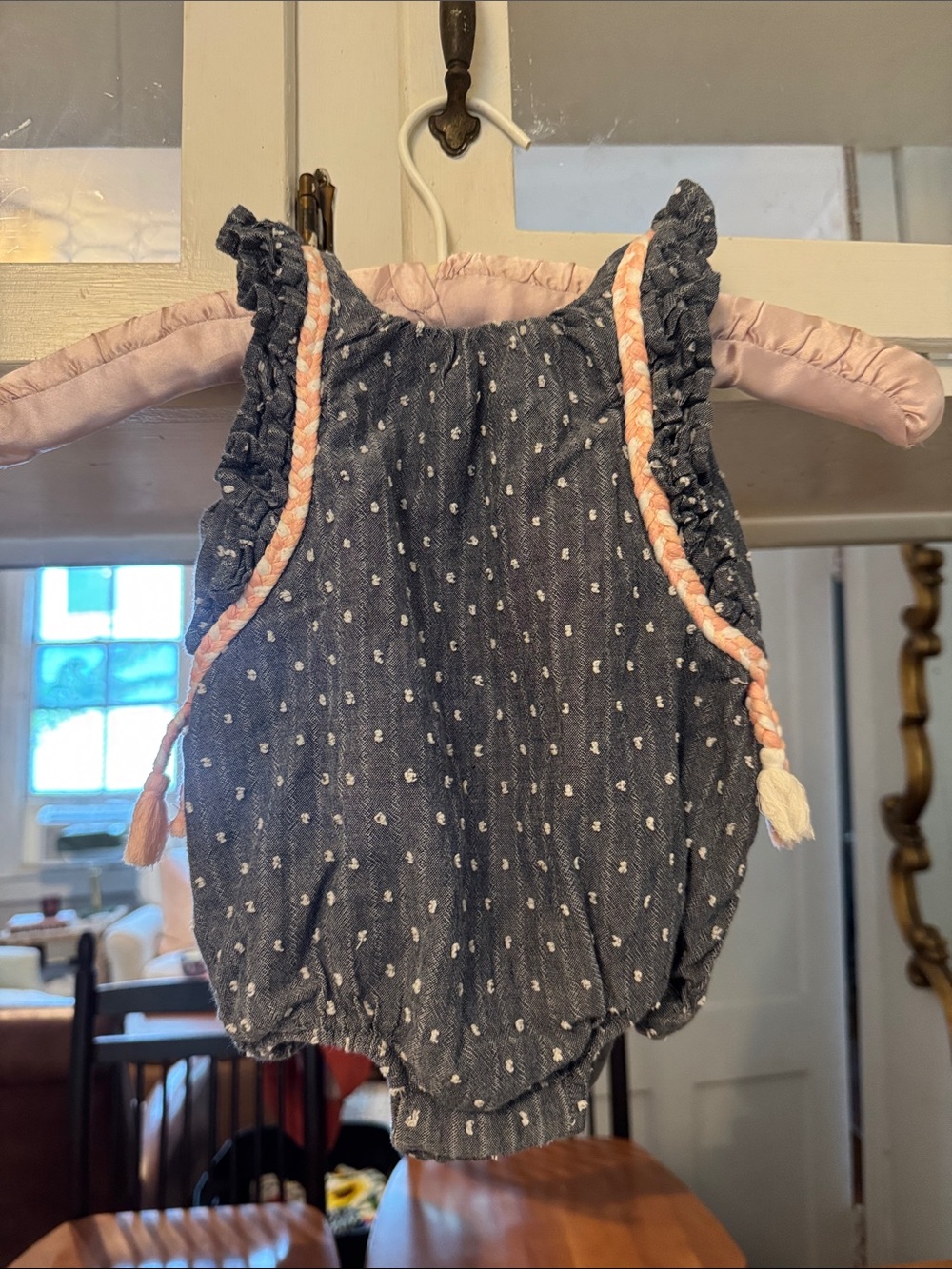 Dylan & Abby Blue Textured Baby Romper with Pink Braid